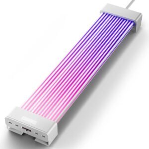 ASIAHORSE Aurora Pro RGB Cable Cover – 108 LED Beads, 3×8 Pin, Ultra-Soft Silicone, 5V 3-Pin Sync, Controller & Remote, White