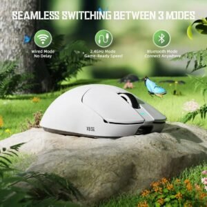 Attack Shark X8 SE Tri-Mode Gaming Mouse – 55g Ultra-Lightweight, 25K DPI PixArt PAW3311 Sensor, 1KHz Polling Rate, 80M Clicks, 500mAh Battery, Wired/2.4G/Bluetooth Connectivity – White